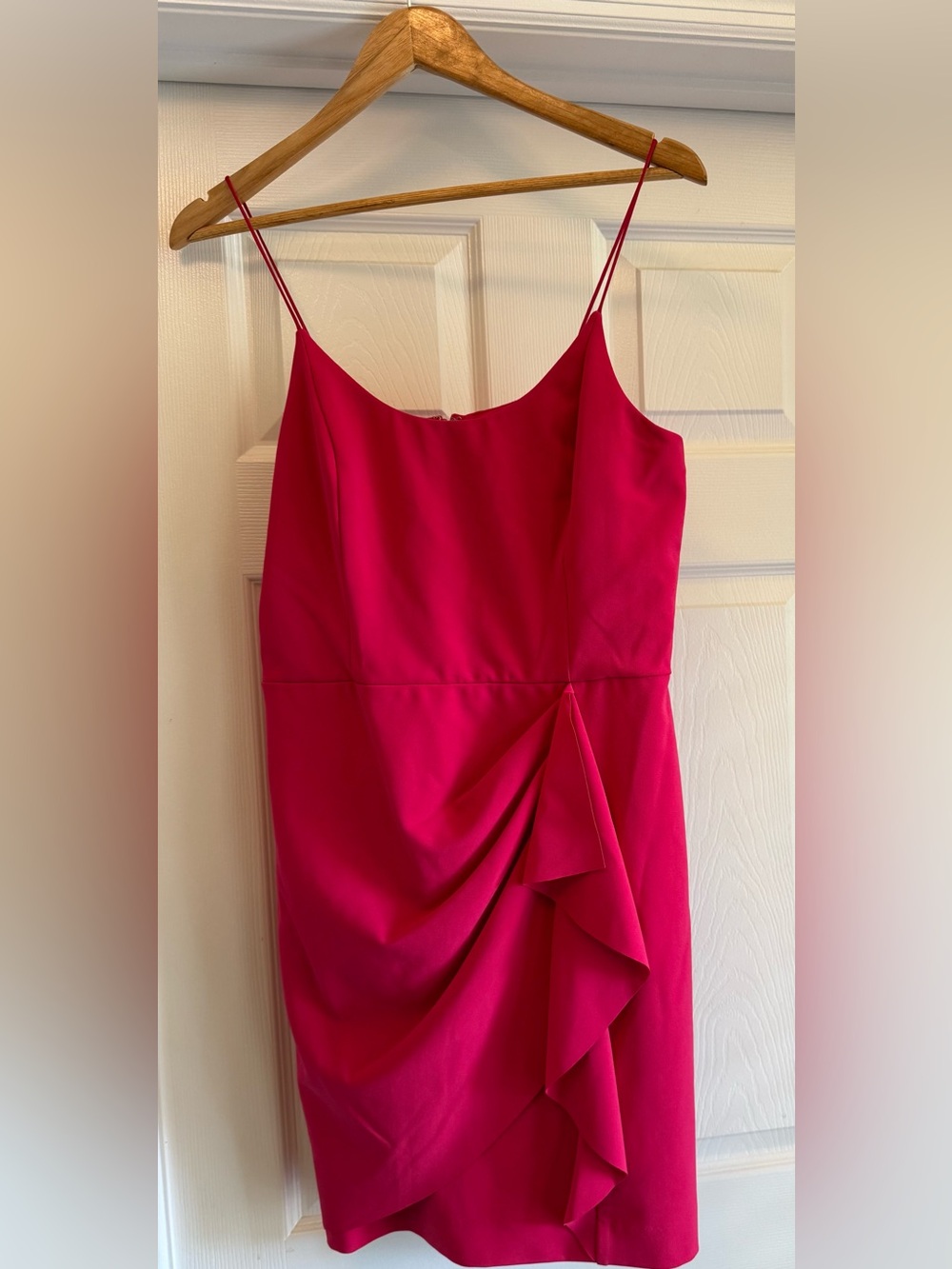 Parker Black Cocktail Dress Womens 8 Pink Ruffle Front Spaghetti Strap Mini